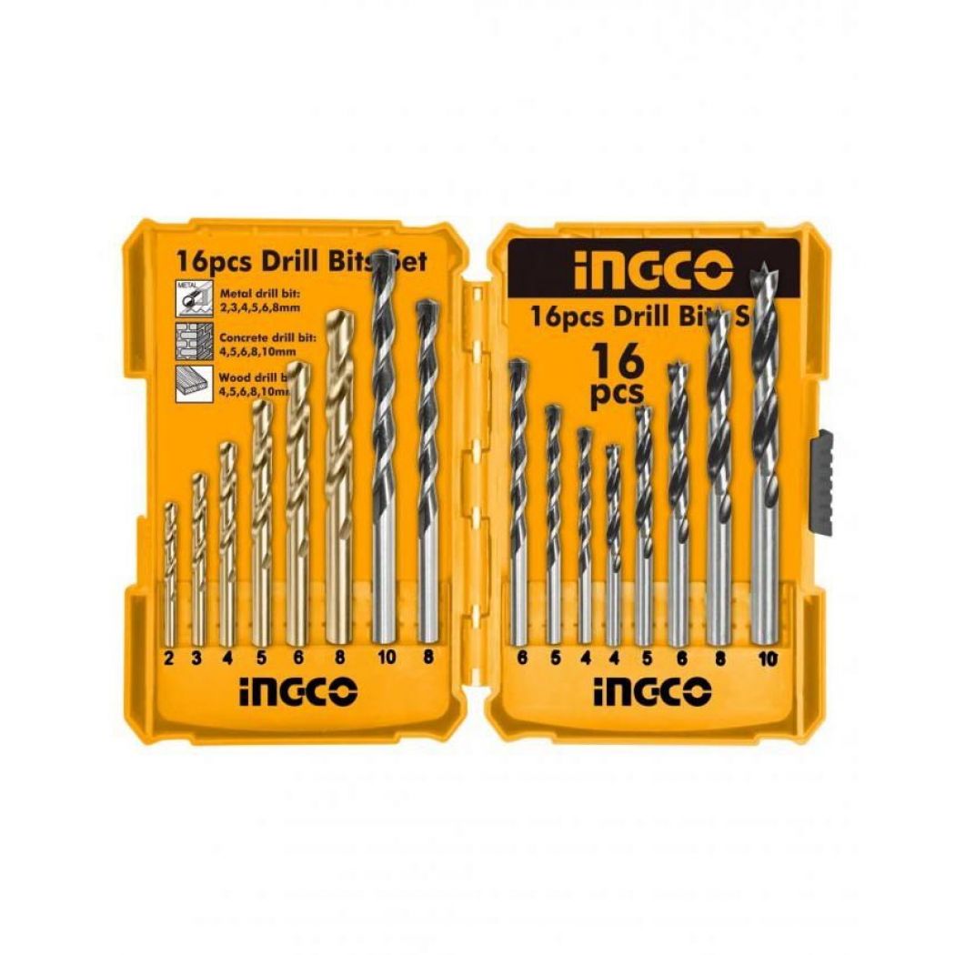 Metal Wood Concrete Drill Bit Set - 16pc -Silver